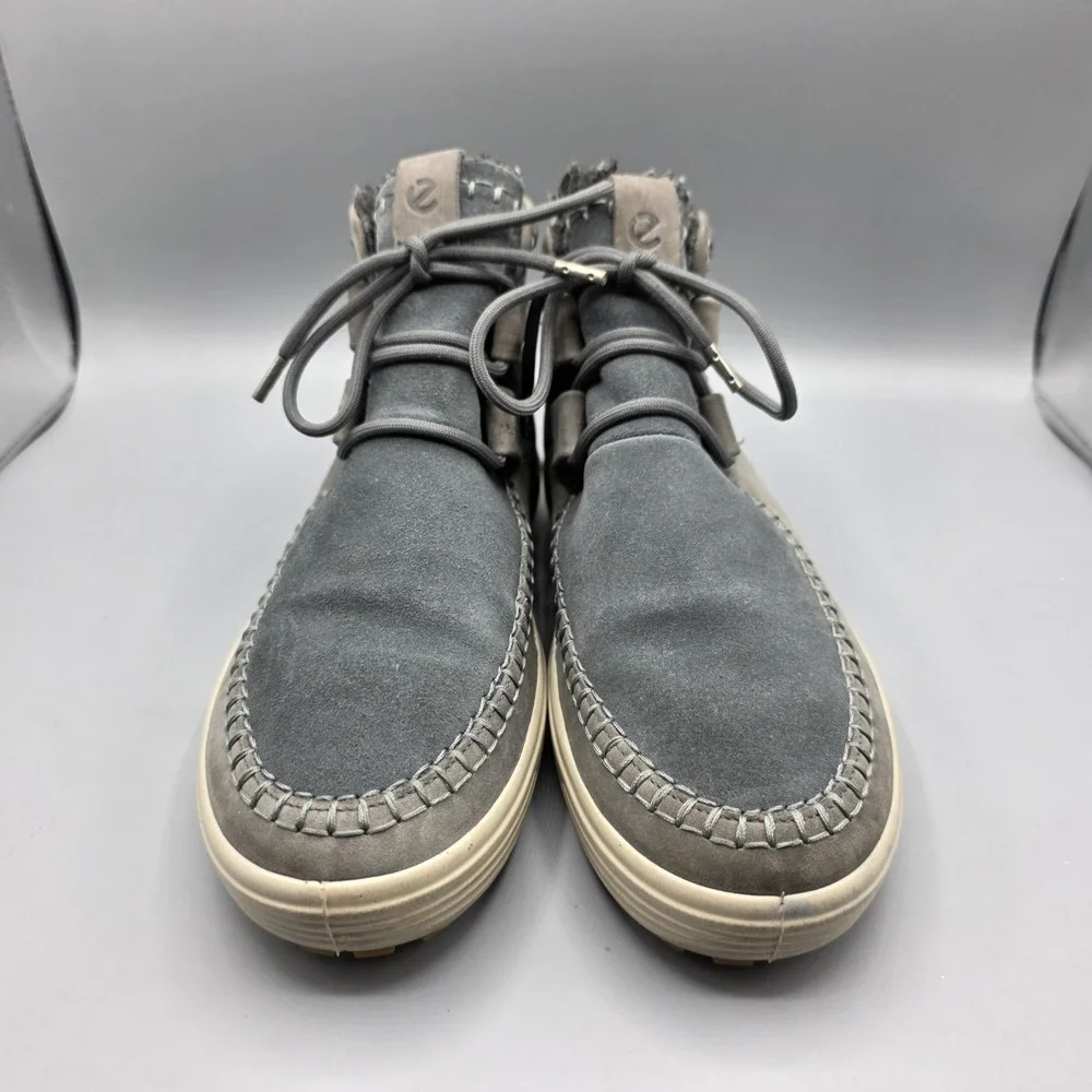Ecco Boots Womens 8 Gray Blue Ankle Booties Lined Chukka Moccasin‎ Toe Warm